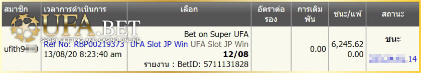 UFA SLOT Super UFA มินิ แจ็คพอต 6245 บาท