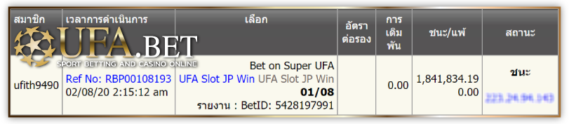 UFA SLOT แจ็กพอตแตก 1.84 ล้านบาท